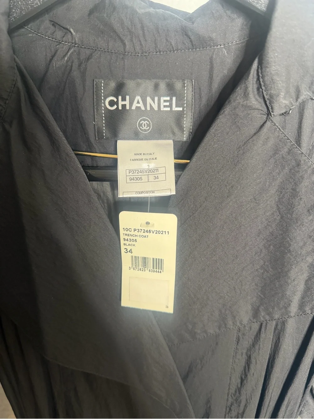 CHANEL Black Long Sleeve Nylon Oversize Trench- Coat Style Dress